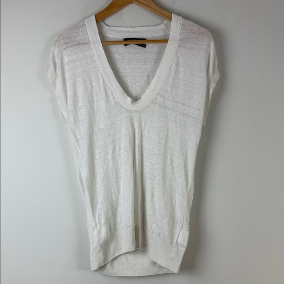 Club Monaco Cream V-Neck Linen Sweater Size Medium - Picture 1 of 6